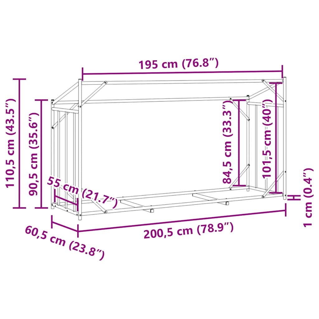 Stalak za drva za ogrjev s kišnom navlakom 200,5x60,5x110,5 cm