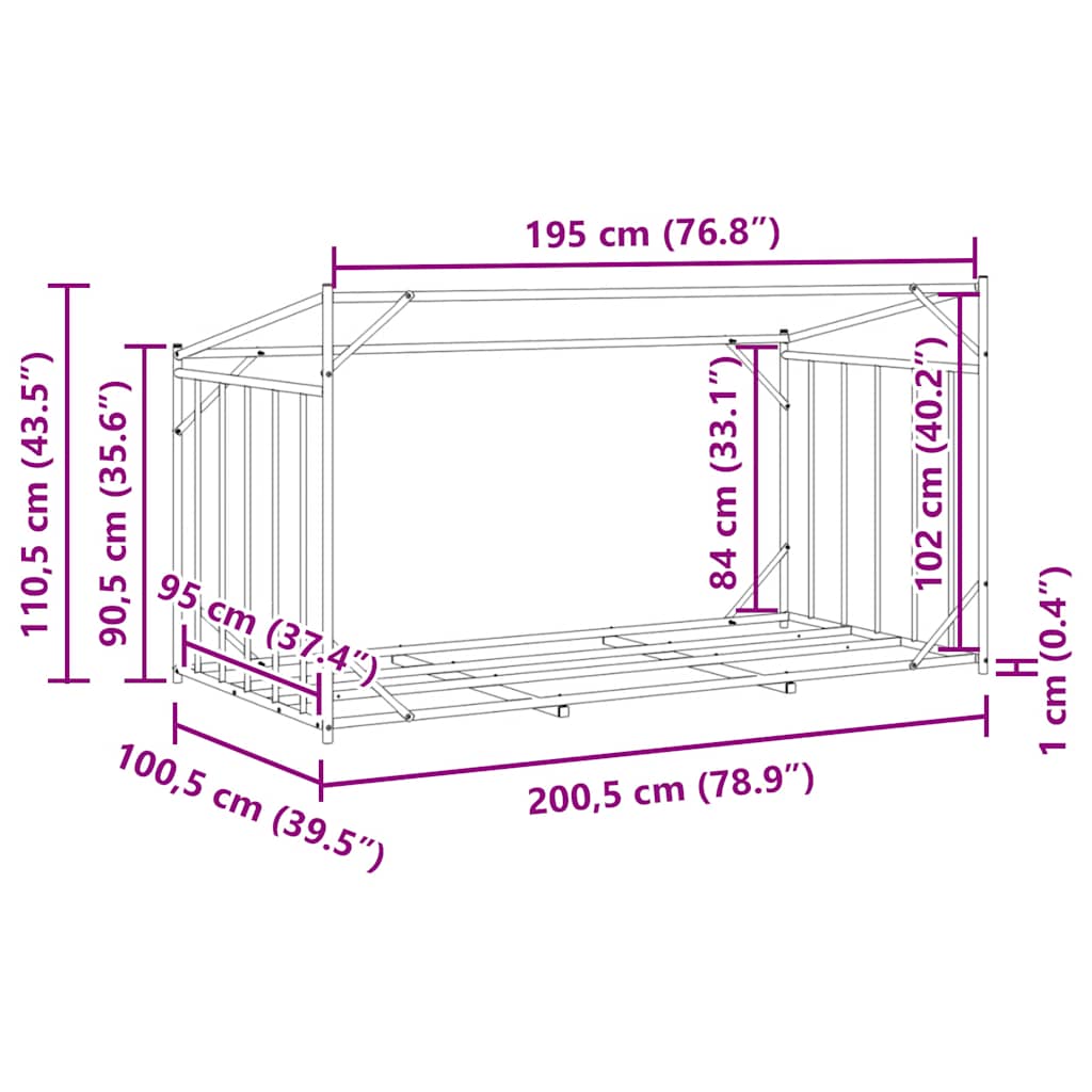Stalak za drva za ogrjev s kišnom navlakom 200,5x100,5x110,5 cm