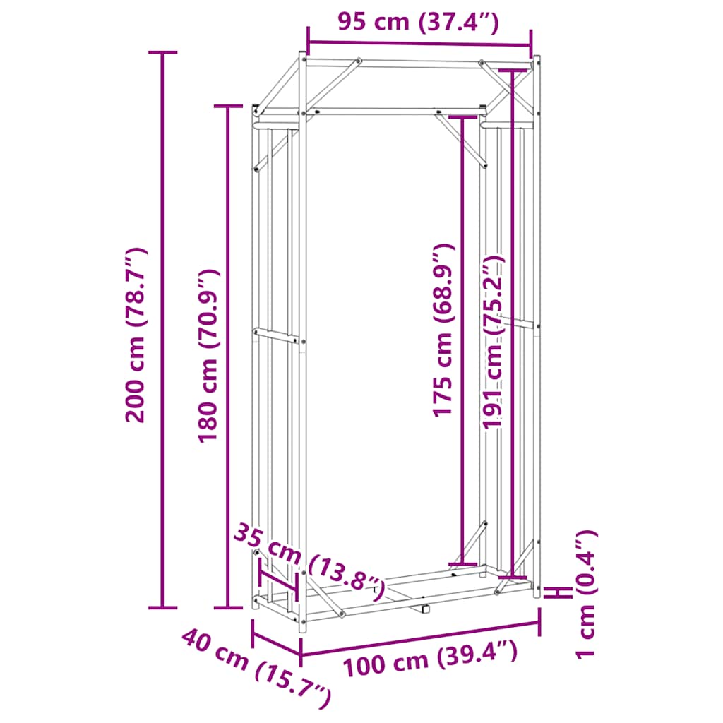 Stalak za drva za ogrjev s kišnom navlakom 100x40x200 cm