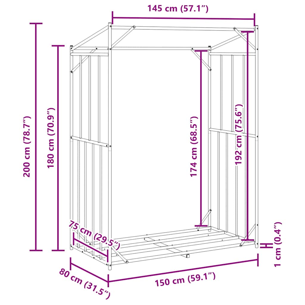 Stalak za drva za ogrjev s kišnom navlakom 150x80x200 cm