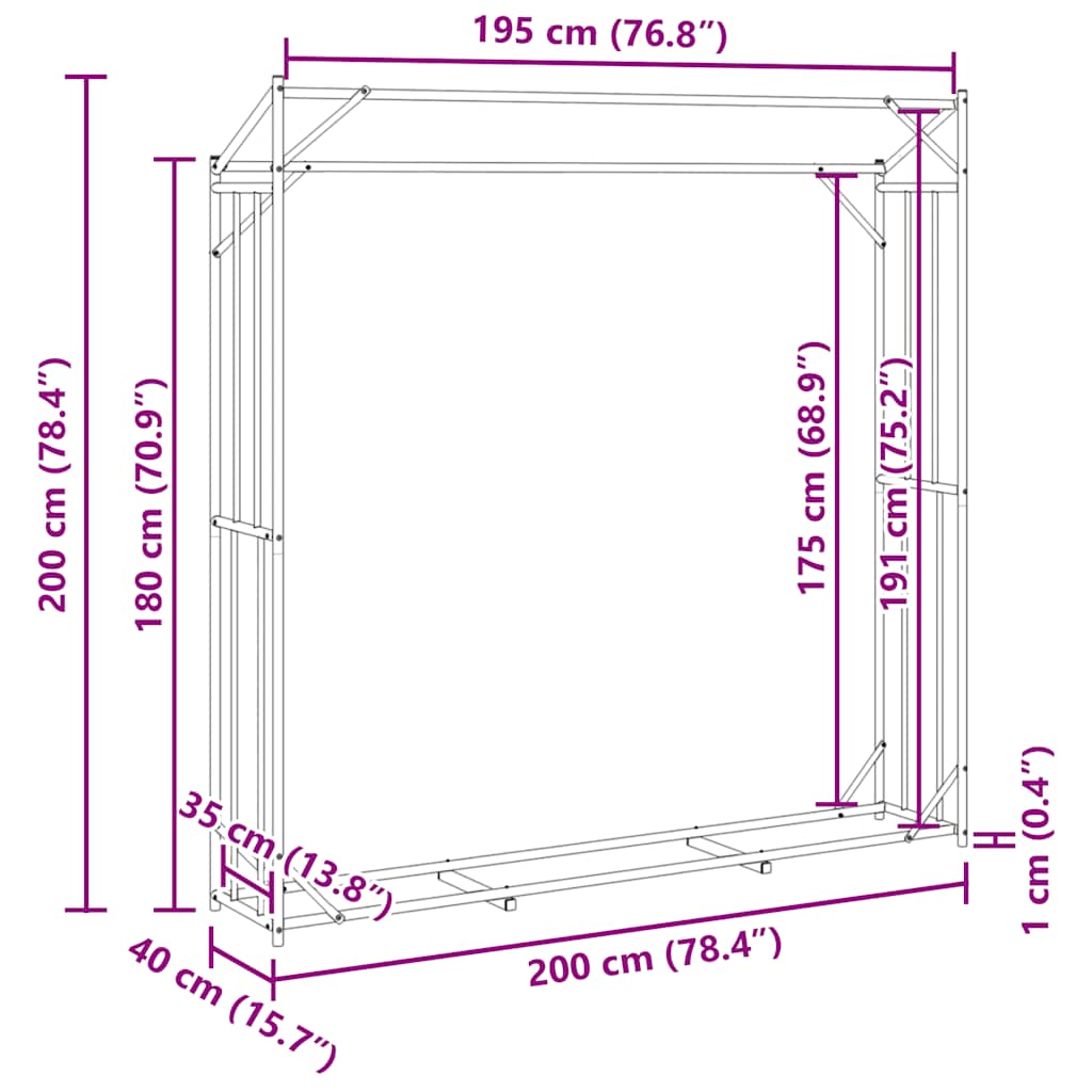 Stalak za drva za ogrjev s kišnom navlakom 200x40x200 cm