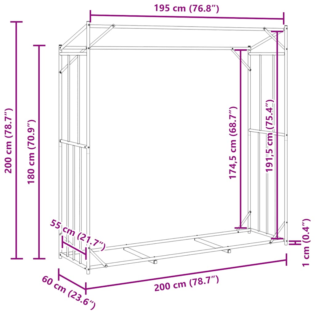 Stalak za drva za ogrjev s kišnom navlakom 200x60x200 cm