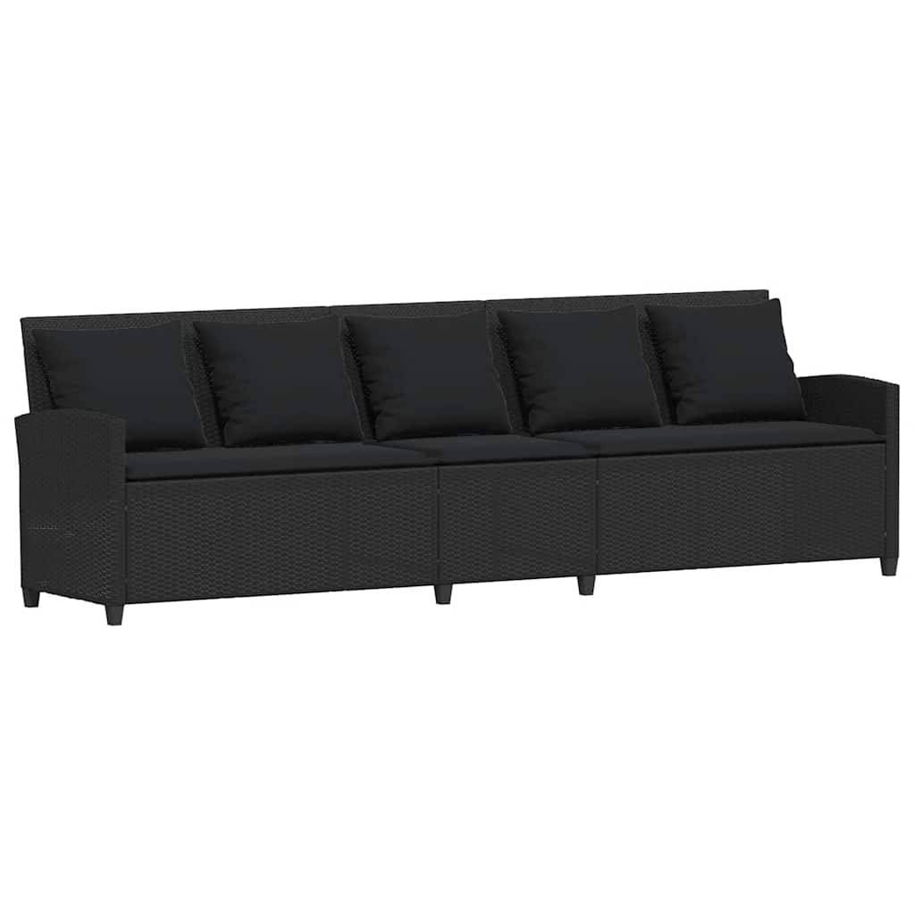 Vrtna sofa 5-sjed s jastucima crni poliratan