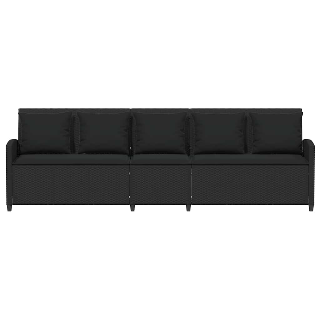 Vrtna sofa 5-sjed s jastucima crni poliratan