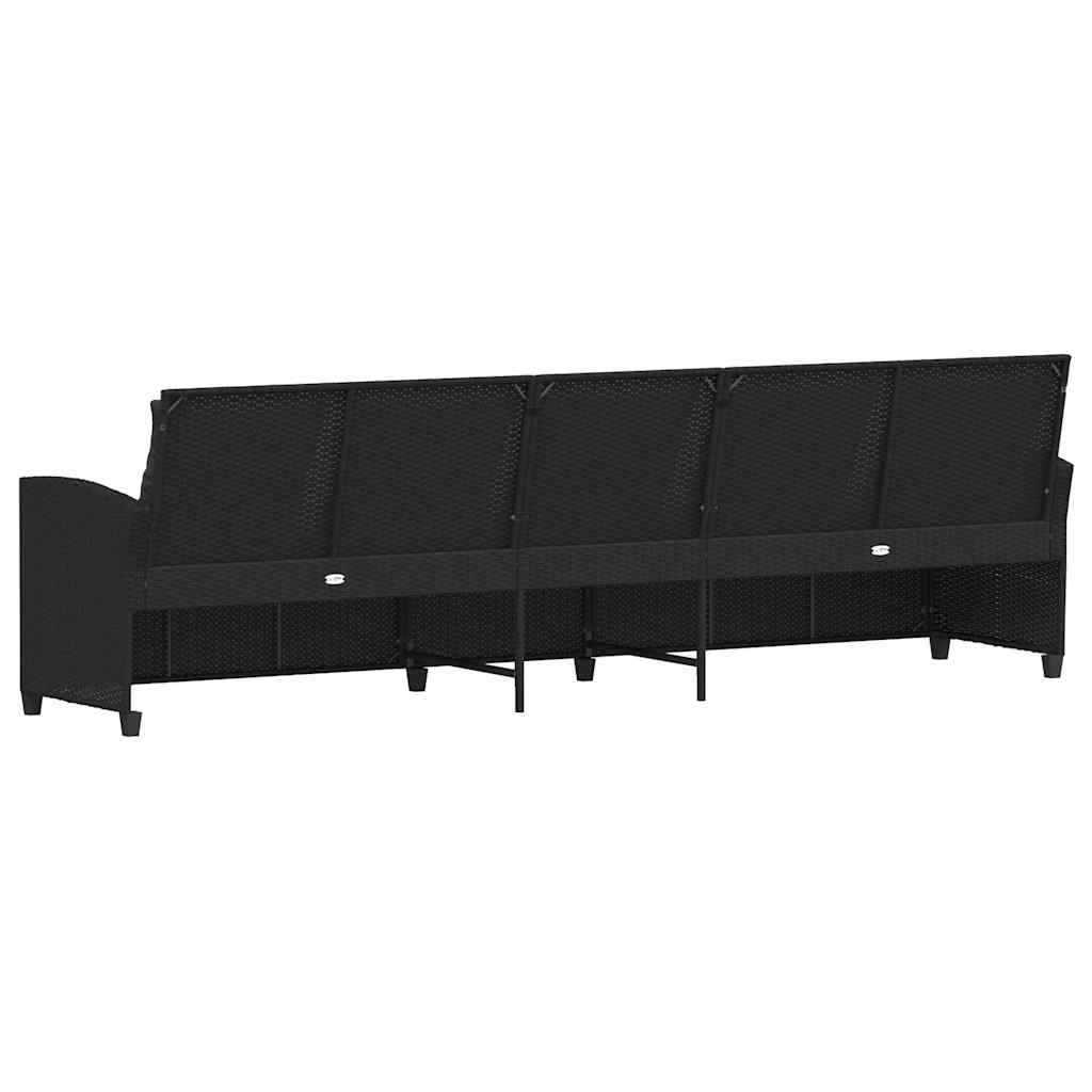Vrtna sofa 5-sjed s jastucima crni poliratan
