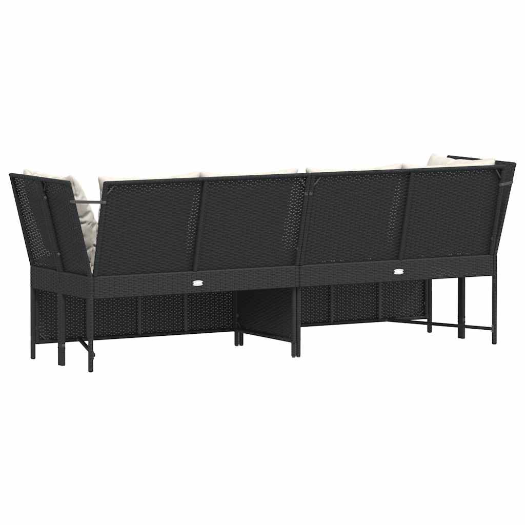 Vrtna sofa od poliratana s jastucima crna