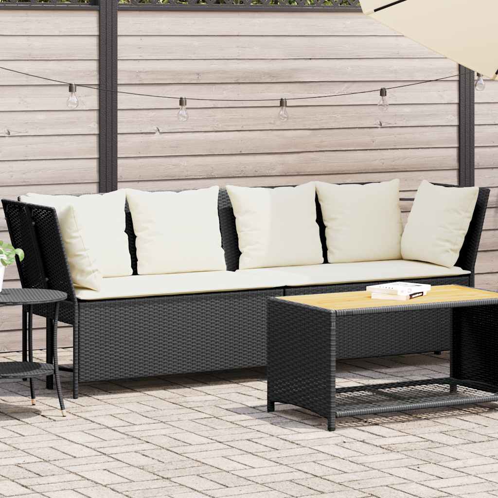 Vrtna sofa od poliratana s jastucima crna