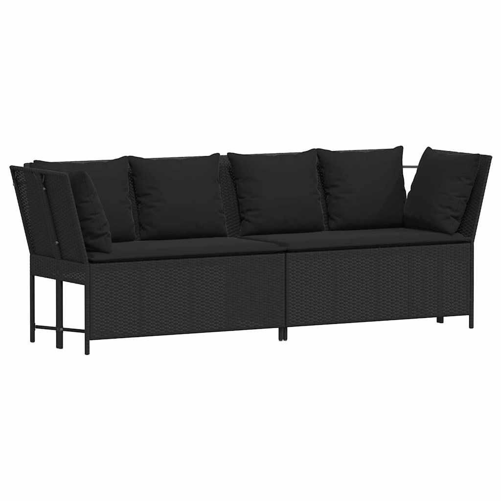 Vrtna sofa od poliratana s jastucima crna