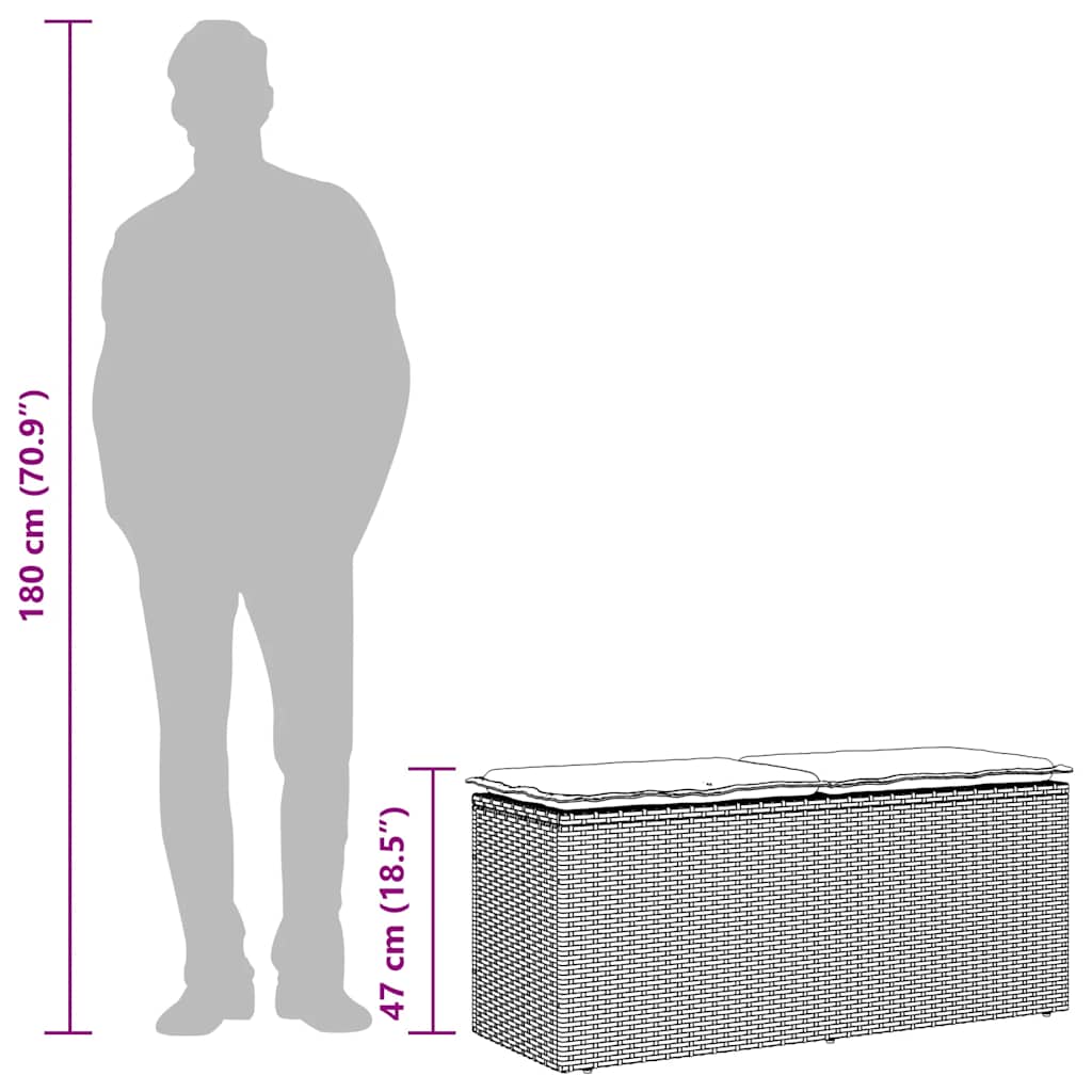 Vrtna klupa s jastukom crna 110x40x44 cm od poliratana
