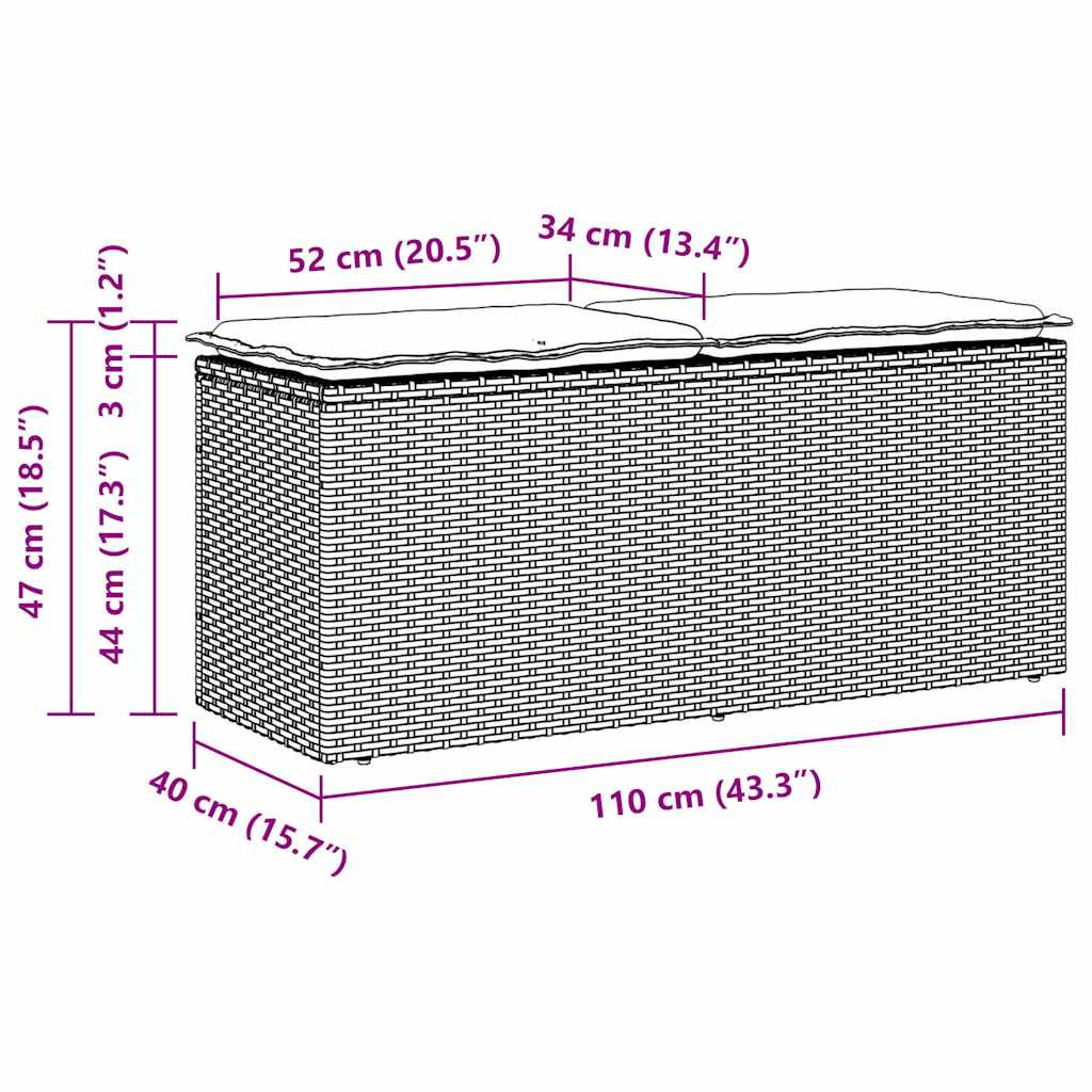 Vrtna klupa s jastukom siva 110x40x44 cm poliratan