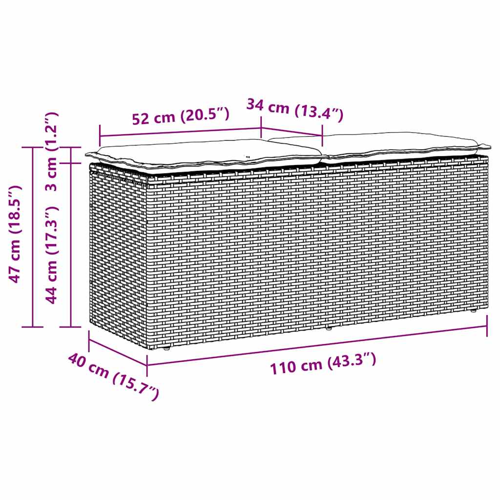 Vrtna klupa s jastukom bež 110x40x44 cm poliratan