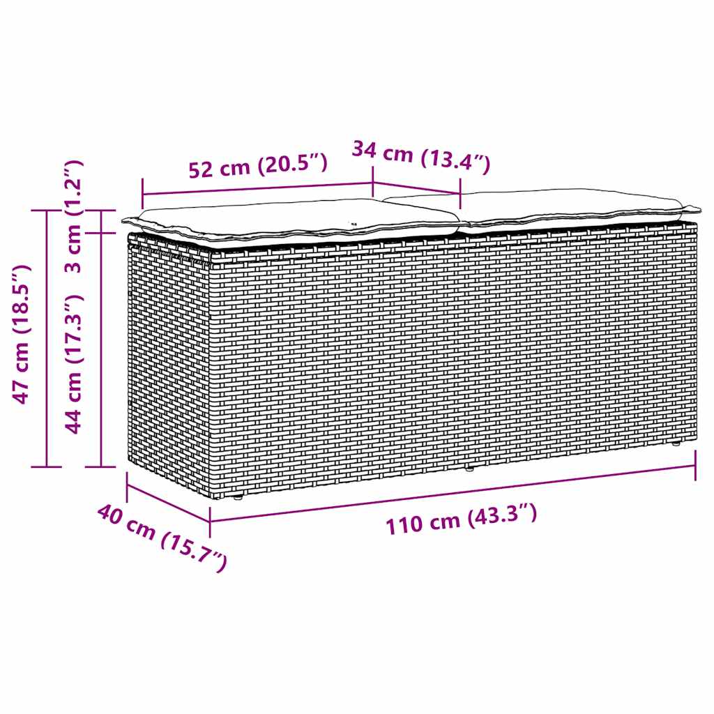 Vrtna klupa s jastukom bež 110x40x44 cm poliratan