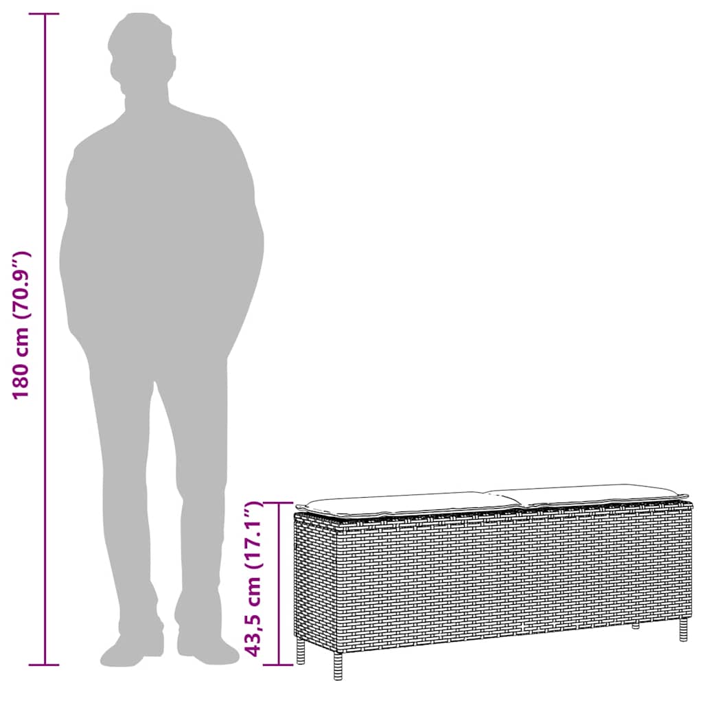 Vrtna klupa s jastukom crna 110x30x40,5 cm poliratan