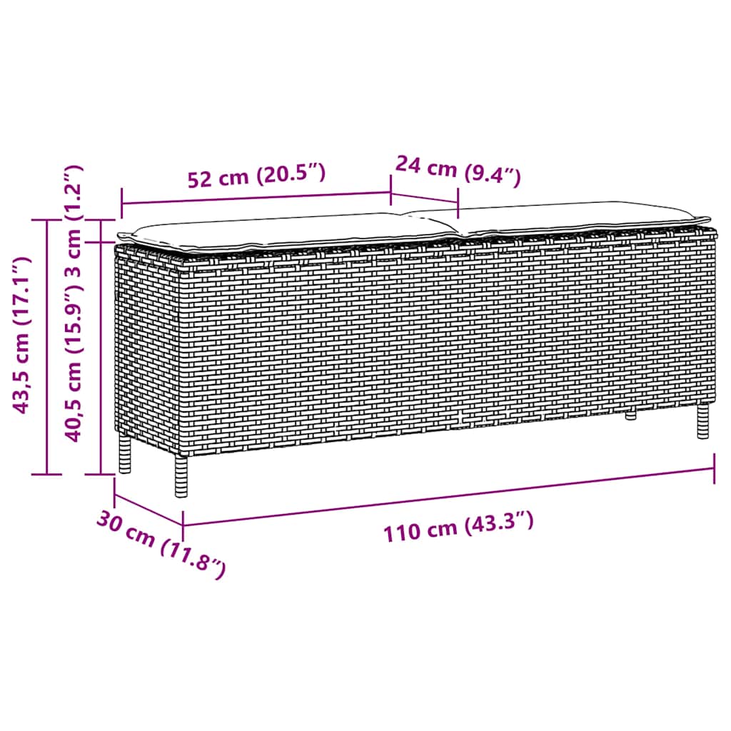 Vrtna klupa s jastukom bež 110x30x40,5 cm poli ratan