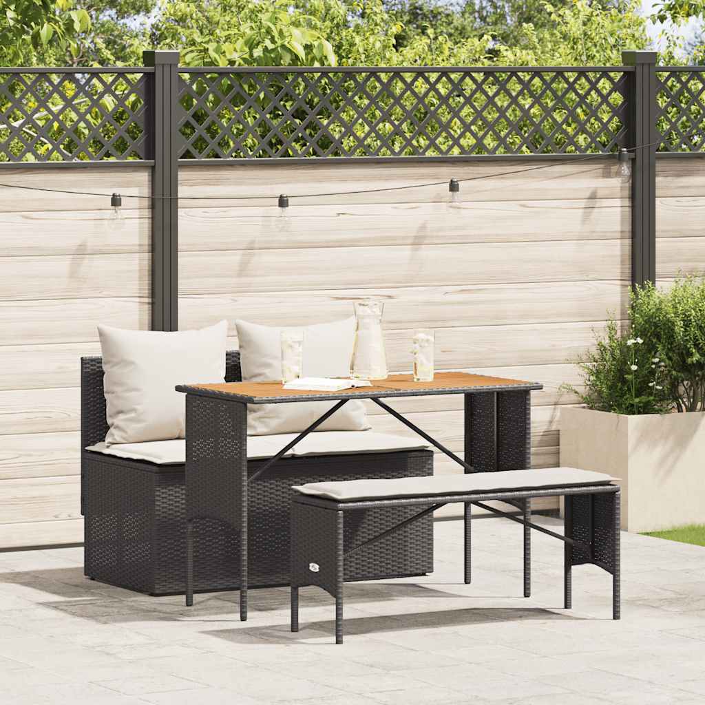 Vrtni blagovaonski set od 3 dijela s jastucima, crni poliratan