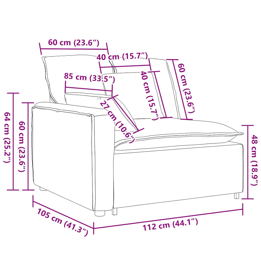 Modularni kauč s naslonom za ruke i jastucima tamno sivi 100 cm