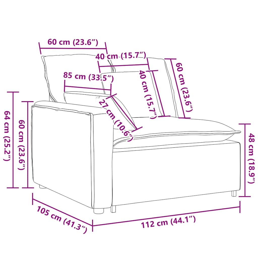 Modularni kauč s naslonom za ruke i jastucima tamnozelene boje 100 cm