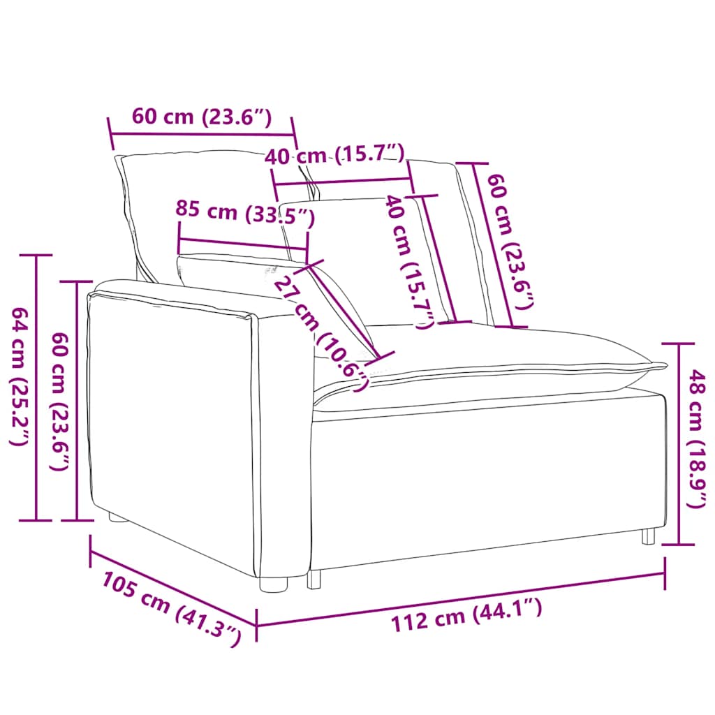 Modularni kauč s naslonom za ruke i jastucima crni 100 cm