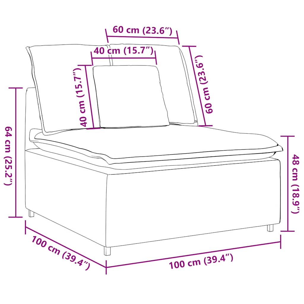 Modularni Sofa Centralni Modul s Jastucima Svijetlosivi 100 cm