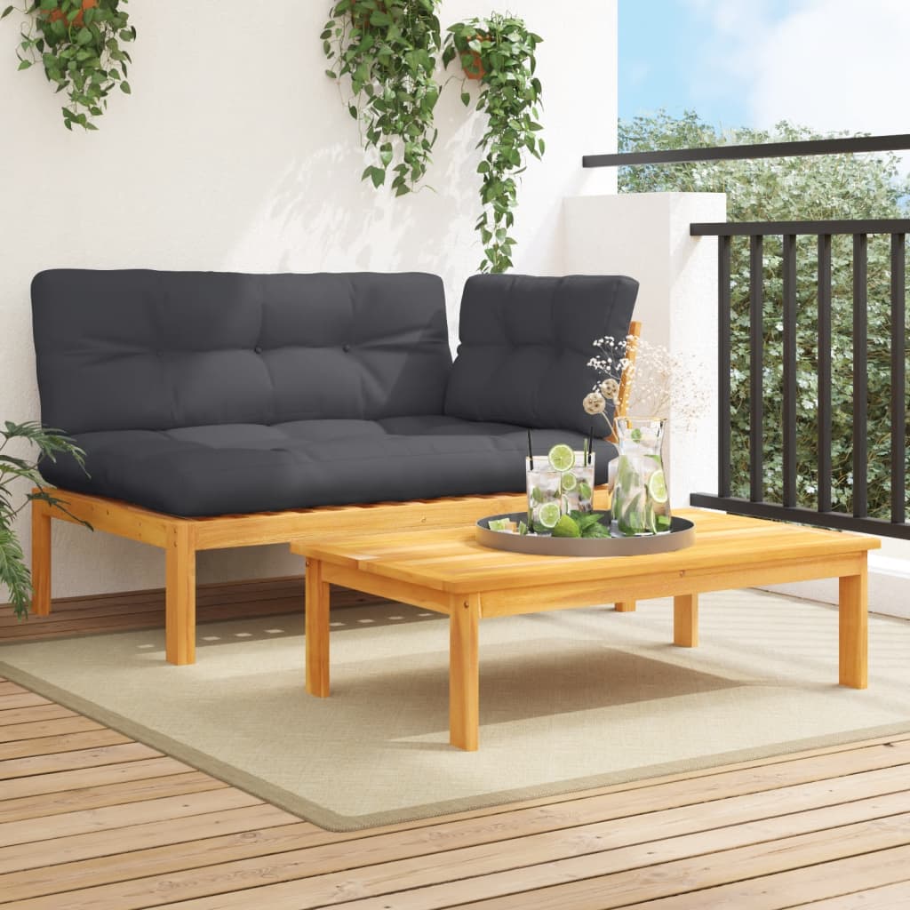2-dijelni set vrtnih sofa od paleta s jastucima od drva bagrema