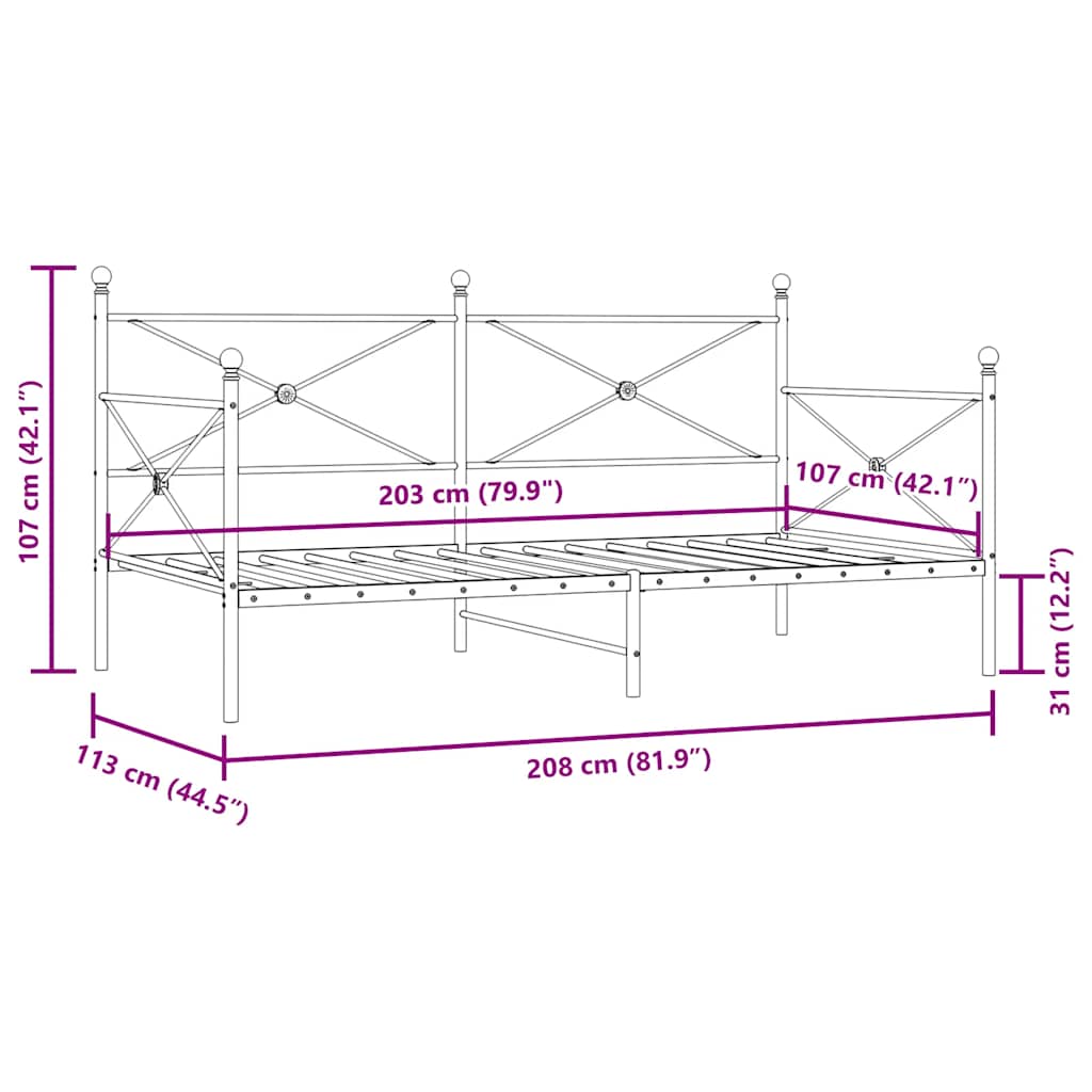 Dnevni krevet bez madraca crni 107x203 cm čelik