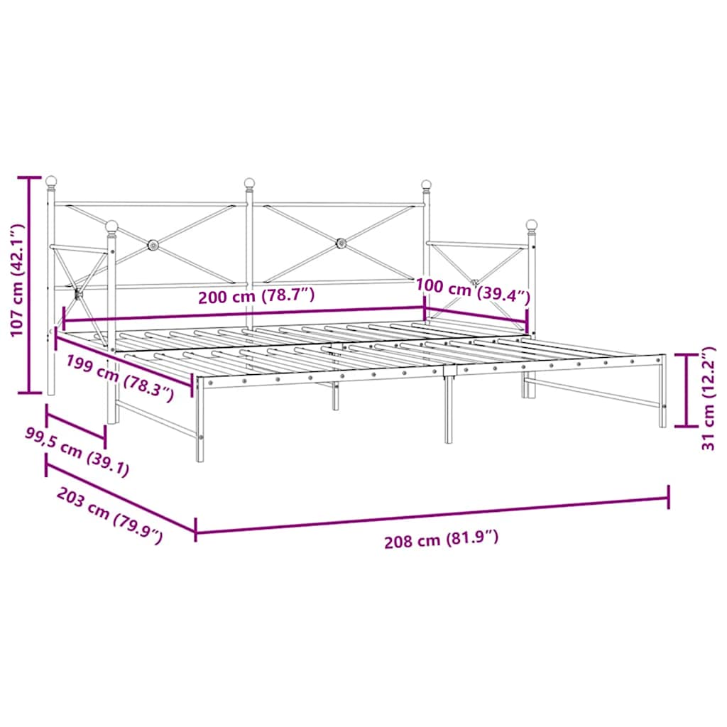 Krevet na rasklapanje bez madraca crni 100x200 cm čelik
