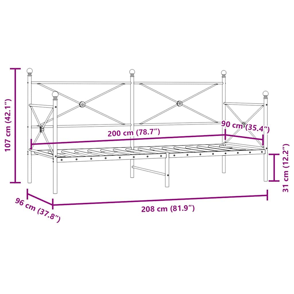Dnevni krevet bez madraca bijeli 90x200 cm čelik