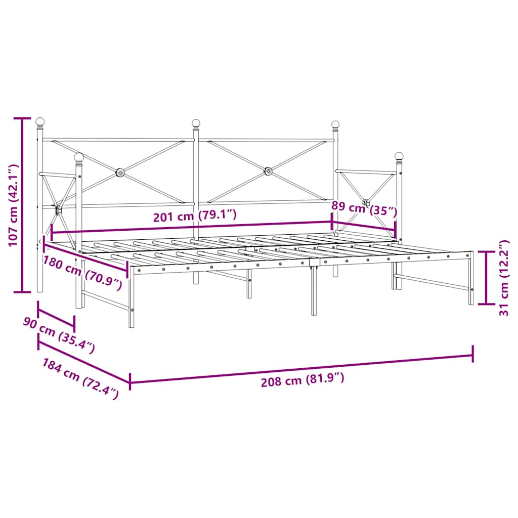 Krevet na rasklapanje bez madraca bijeli 90x200 cm čelik