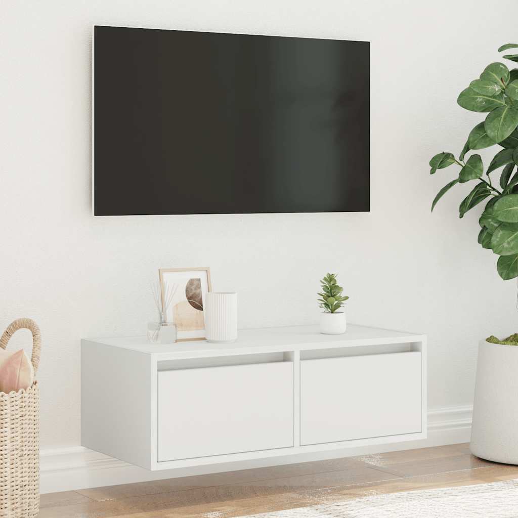 TV ormarić s LED svjetlima bijeli 75x35,5x25 cm