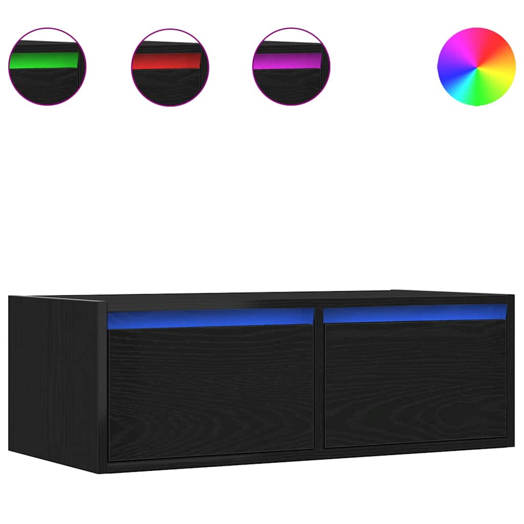 TV ormarić s LED svjetlima crni hrast 75x35,5x25 cm