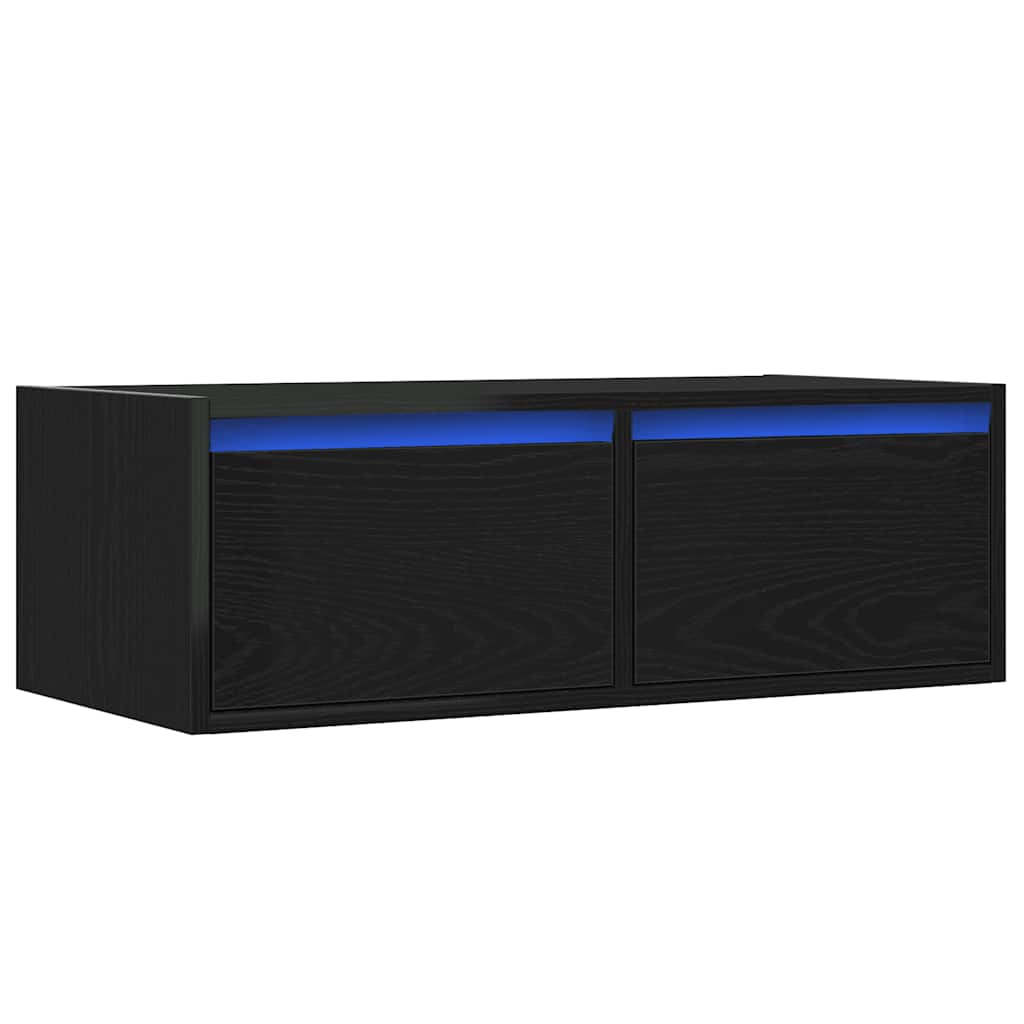 TV ormarić s LED svjetlima crni hrast 75x35,5x25 cm