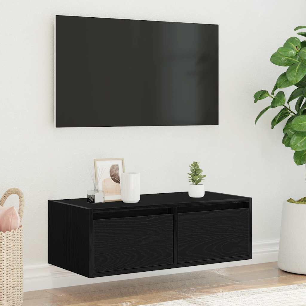 TV ormarić s LED svjetlima crni hrast 75x35,5x25 cm