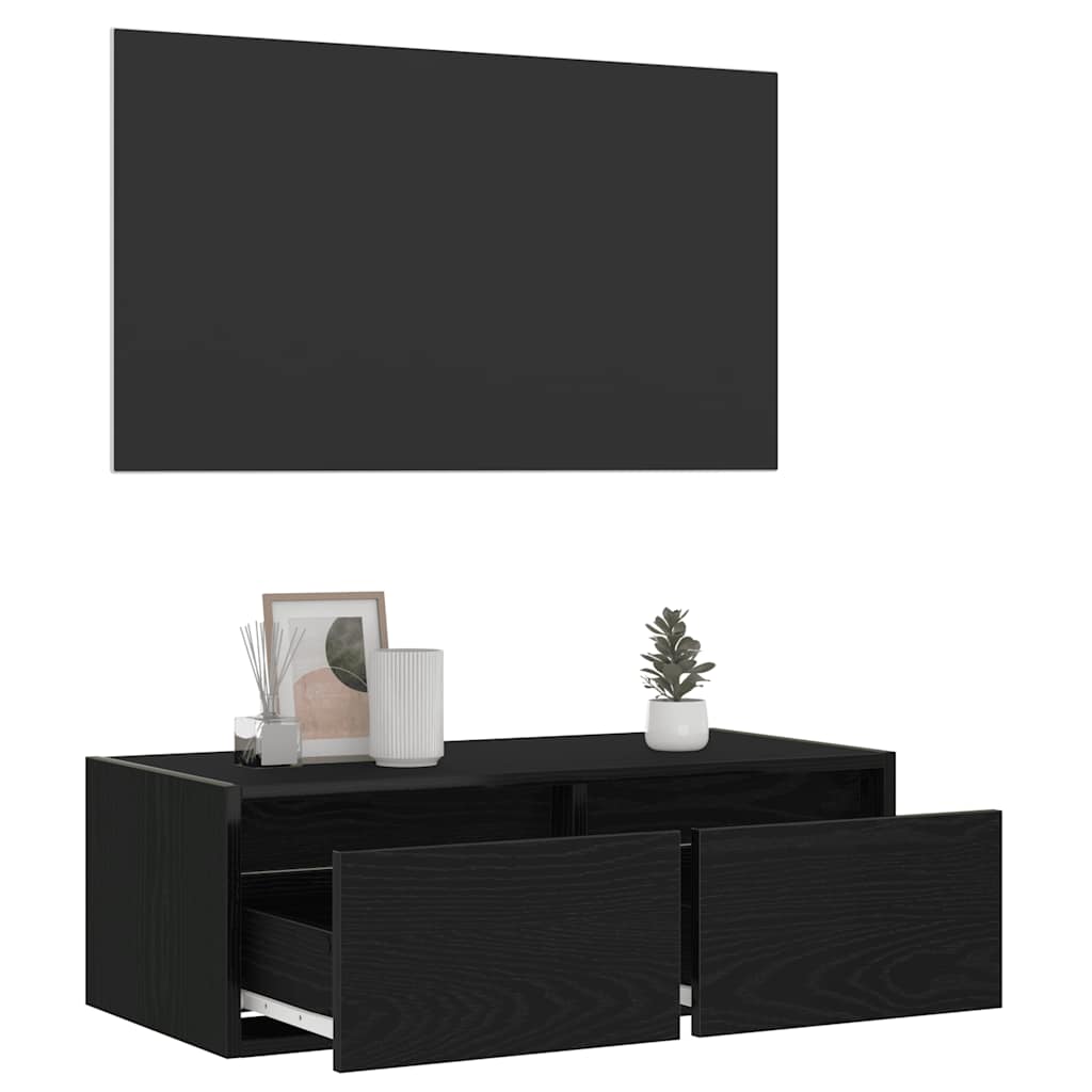 TV ormarić s LED svjetlima crni hrast 75x35,5x25 cm