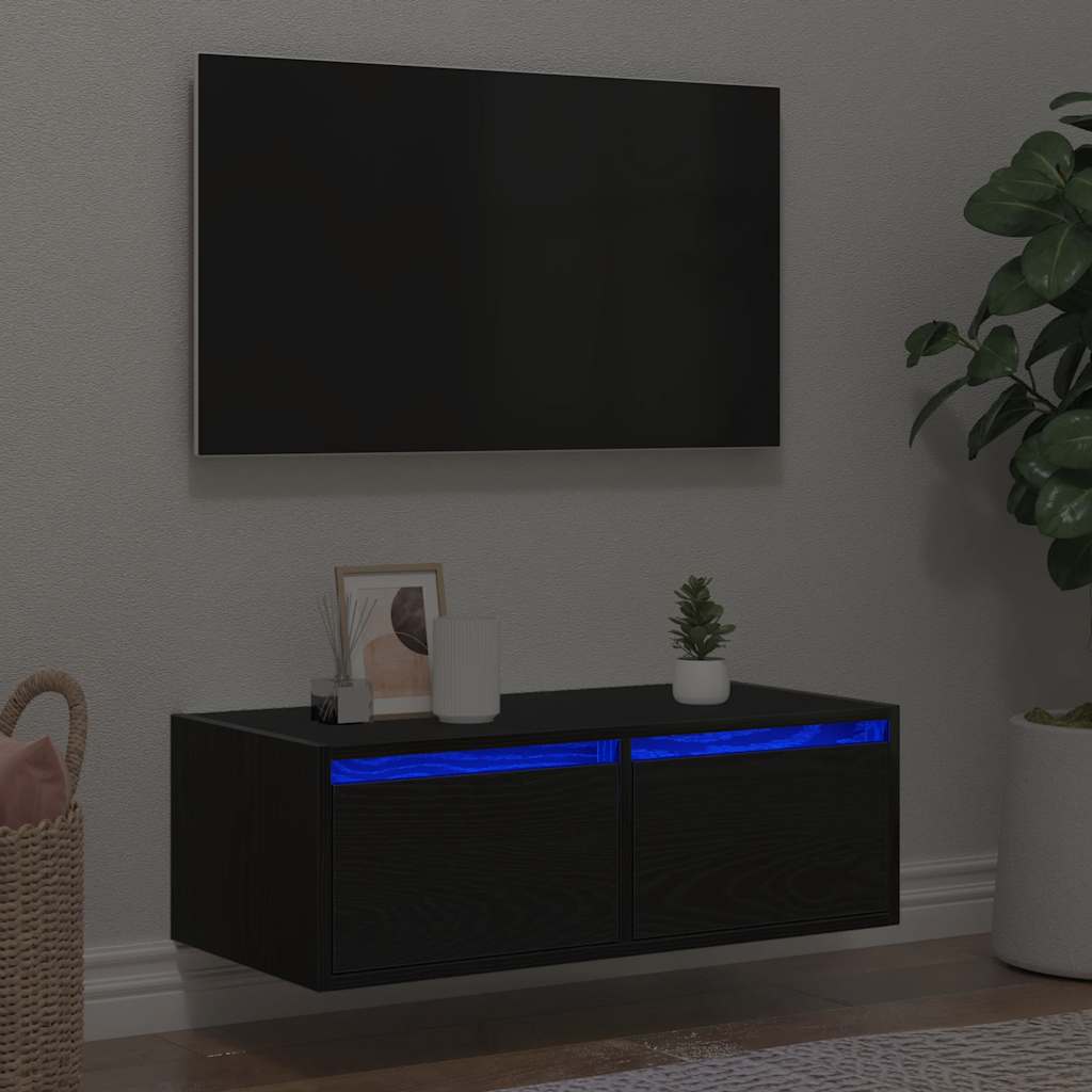 TV ormarić s LED svjetlima crni hrast 75x35,5x25 cm