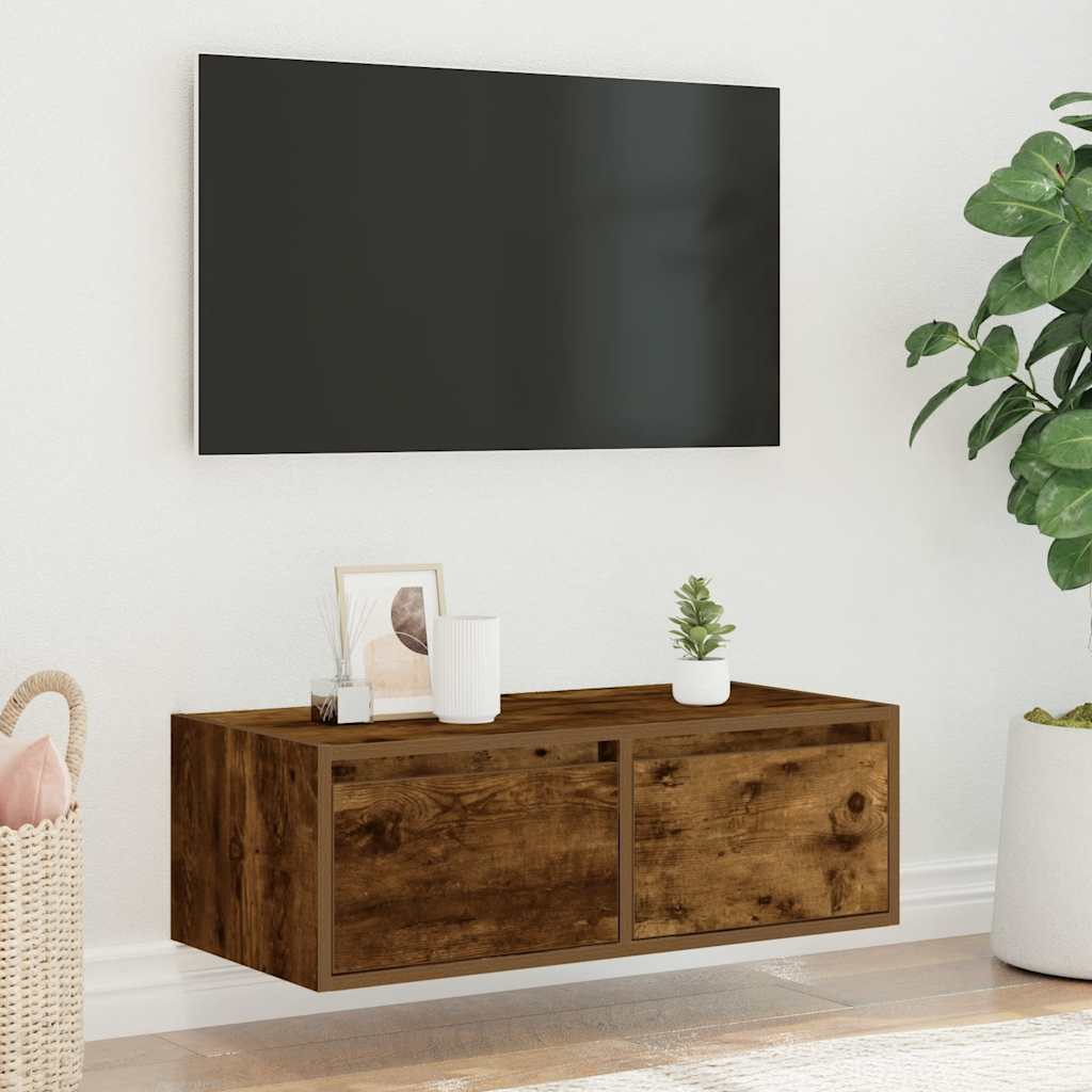 TV ormarić s LED svjetlima boja dimljenog hrasta 75x35,5x25 cm