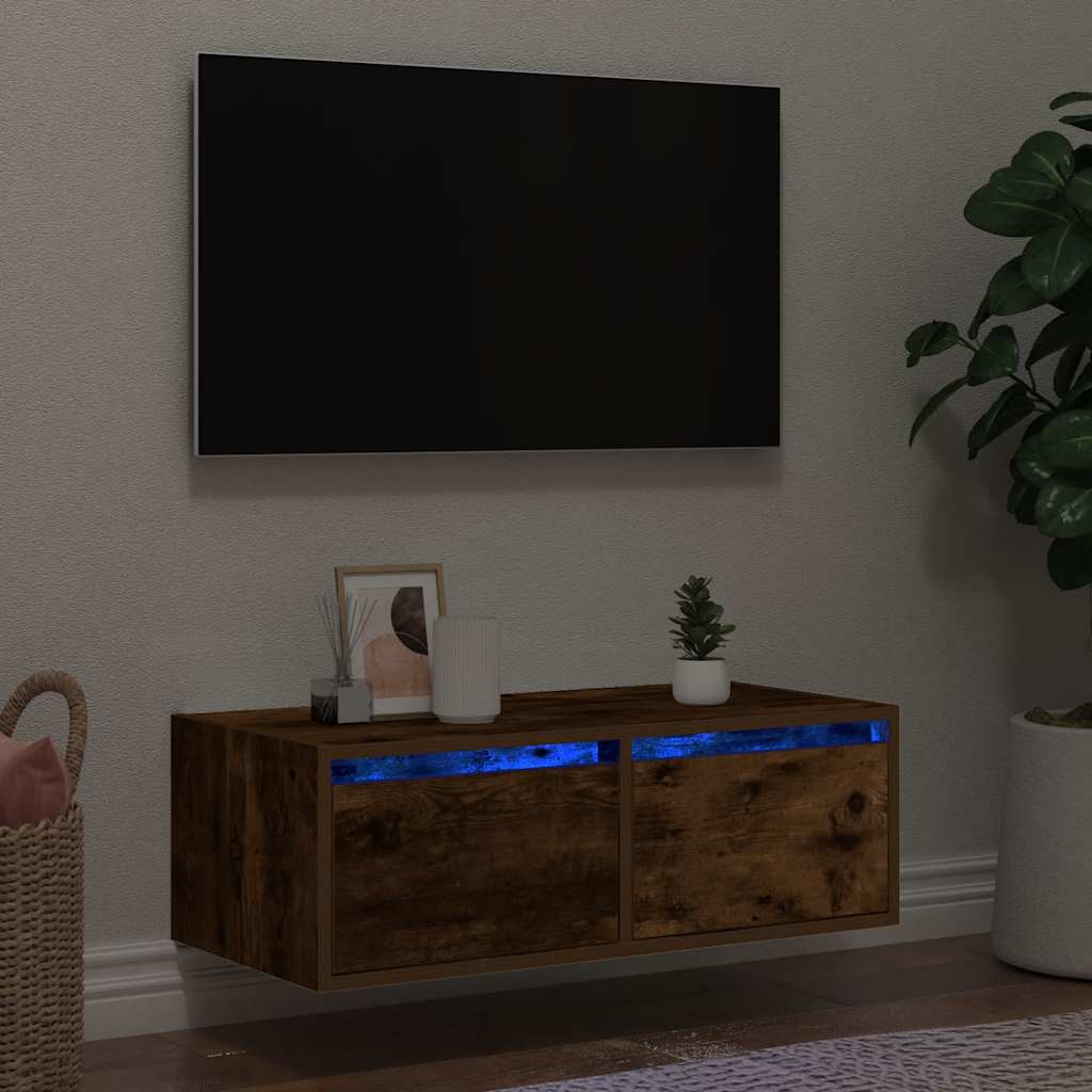 TV ormarić s LED svjetlima boja dimljenog hrasta 75x35,5x25 cm