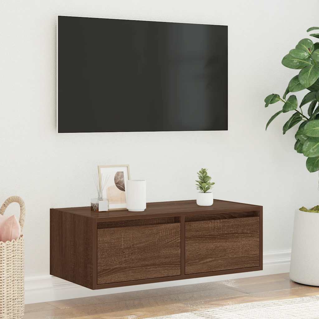 TV ormarić s LED svjetlima boja smeđeg hrasta 75x35,5x25 cm