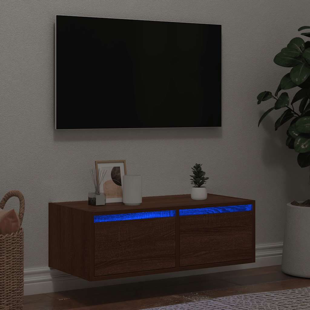 TV ormarić s LED svjetlima boja smeđeg hrasta 75x35,5x25 cm