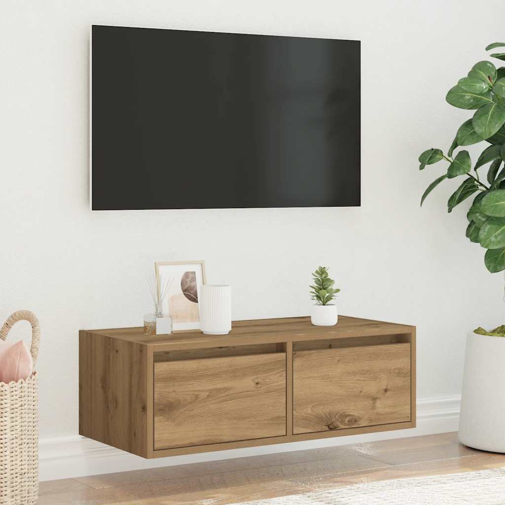 TV ormarić s LED svjetlima boja artisan hrasta 75x35,5x25 cm
