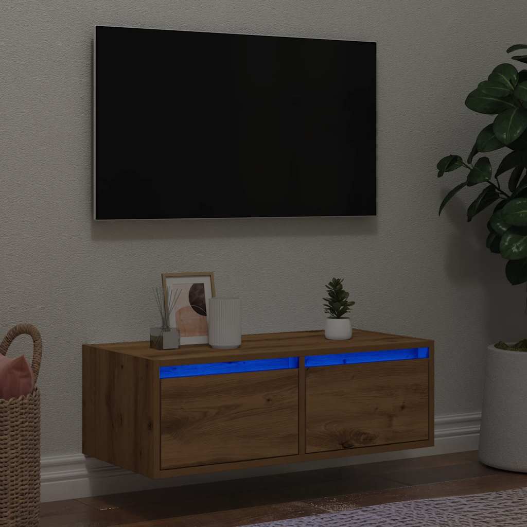 TV ormarić s LED svjetlima boja artisan hrasta 75x35,5x25 cm