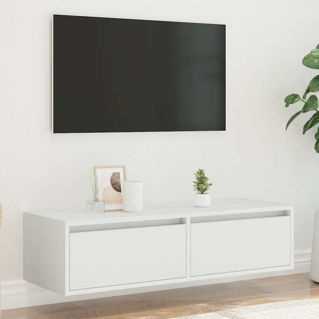 TV ormarić s LED svjetlima bijeli 100X35,5x25 cm