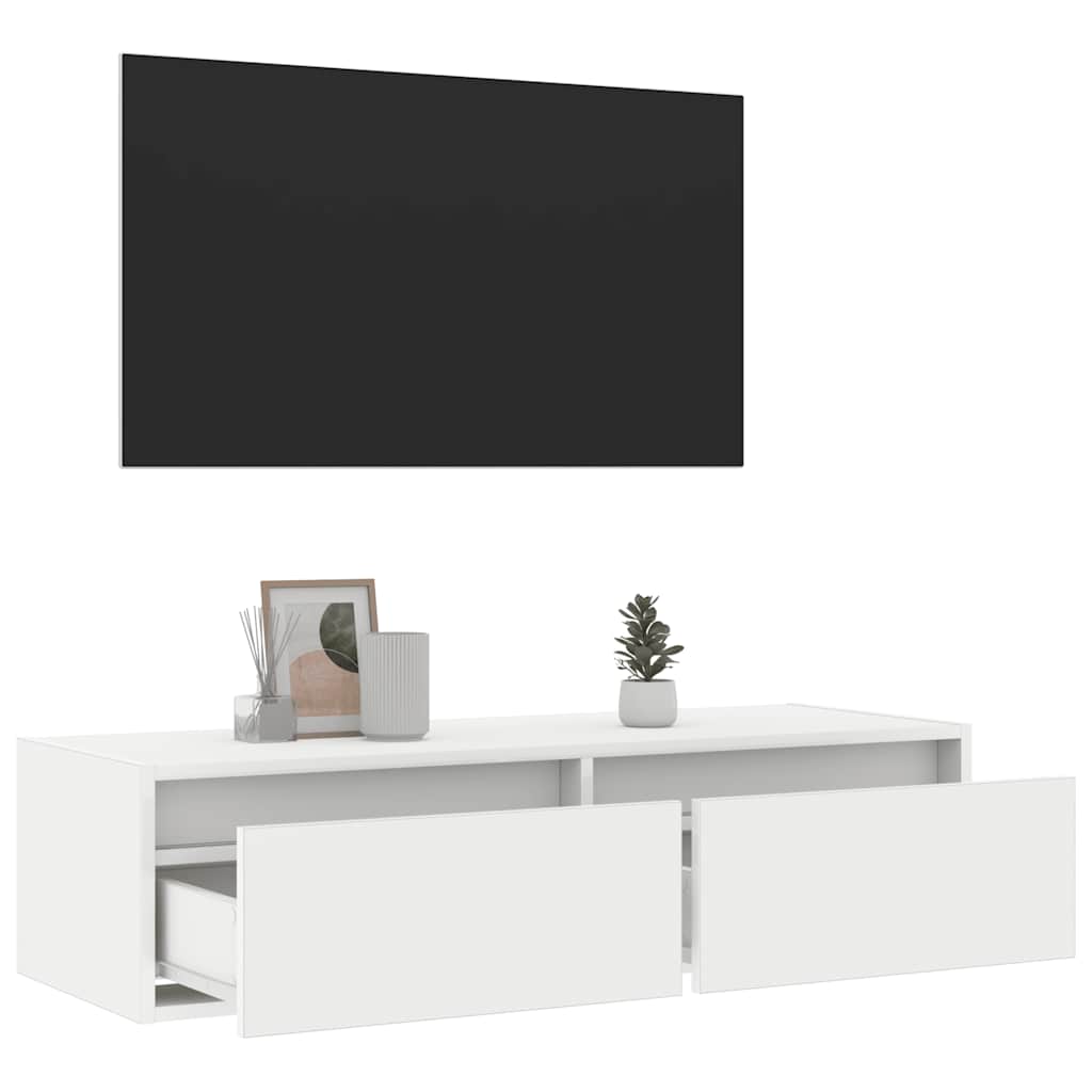 TV ormarić s LED svjetlima bijeli 100X35,5x25 cm