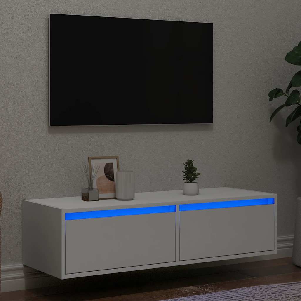 TV ormarić s LED svjetlima bijeli 100X35,5x25 cm