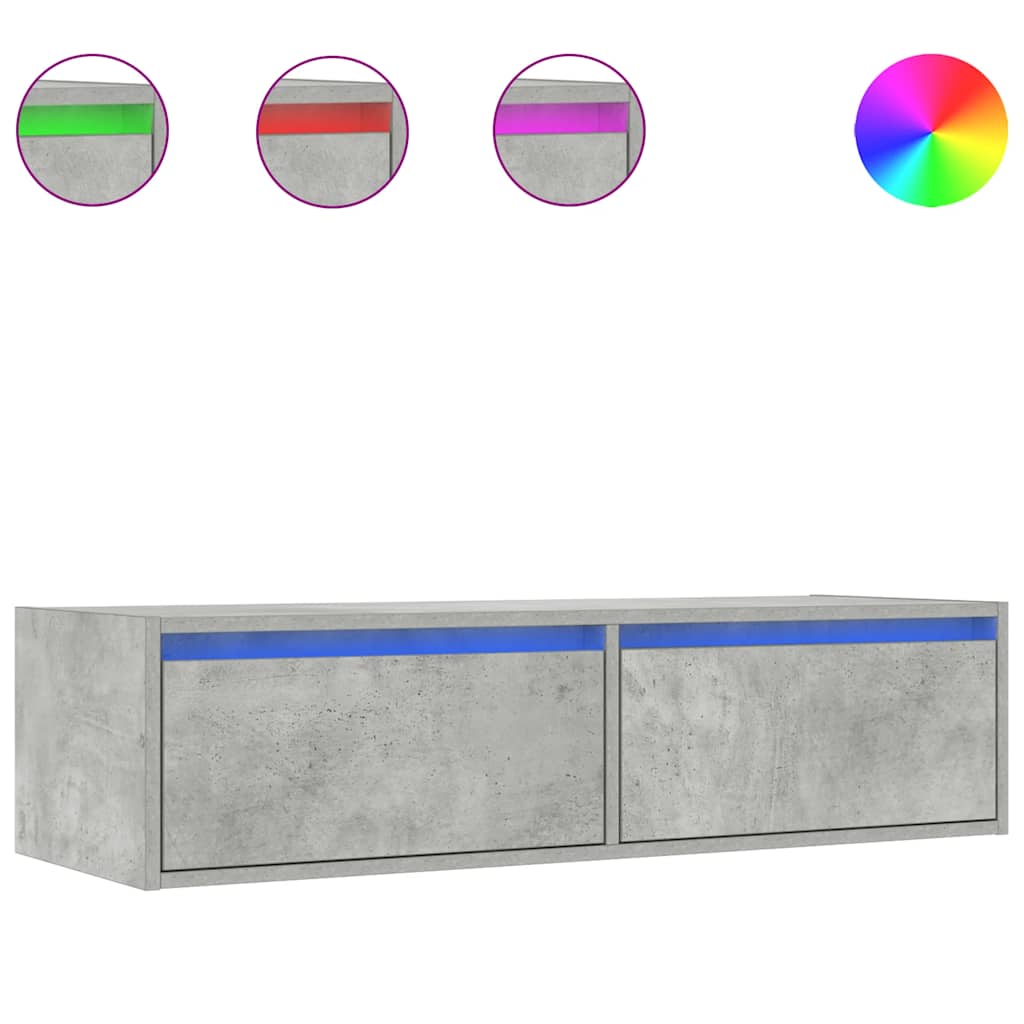 TV ormarić s LED svjetlima siva boja betona 100X35,5x25 cm