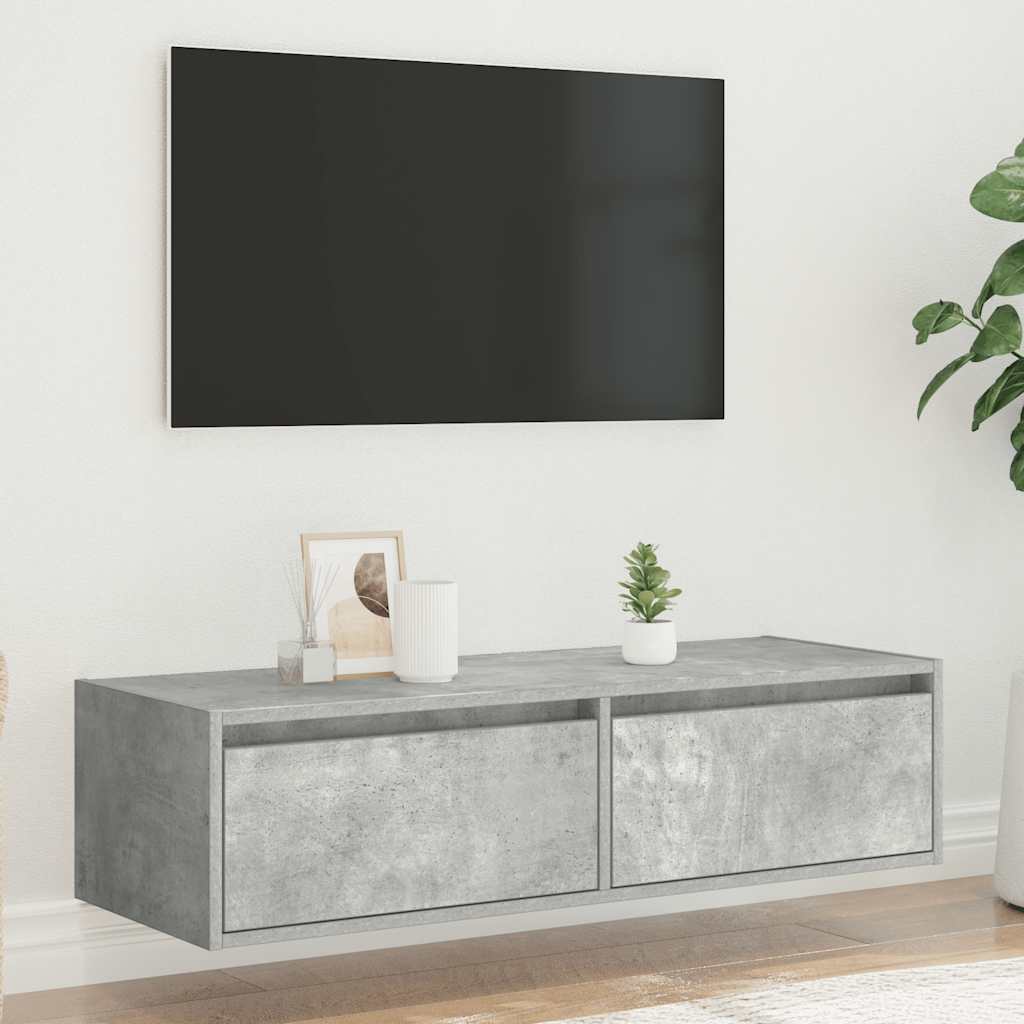 TV ormarić s LED svjetlima siva boja betona 100X35,5x25 cm