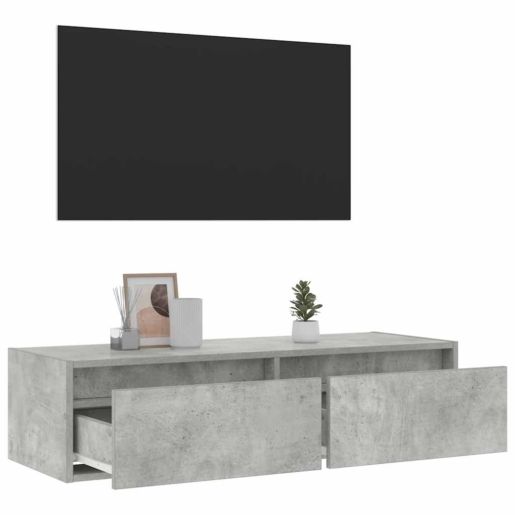 TV ormarić s LED svjetlima siva boja betona 100X35,5x25 cm