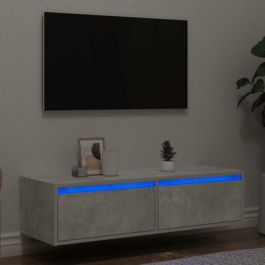 TV ormarić s LED svjetlima siva boja betona 100X35,5x25 cm