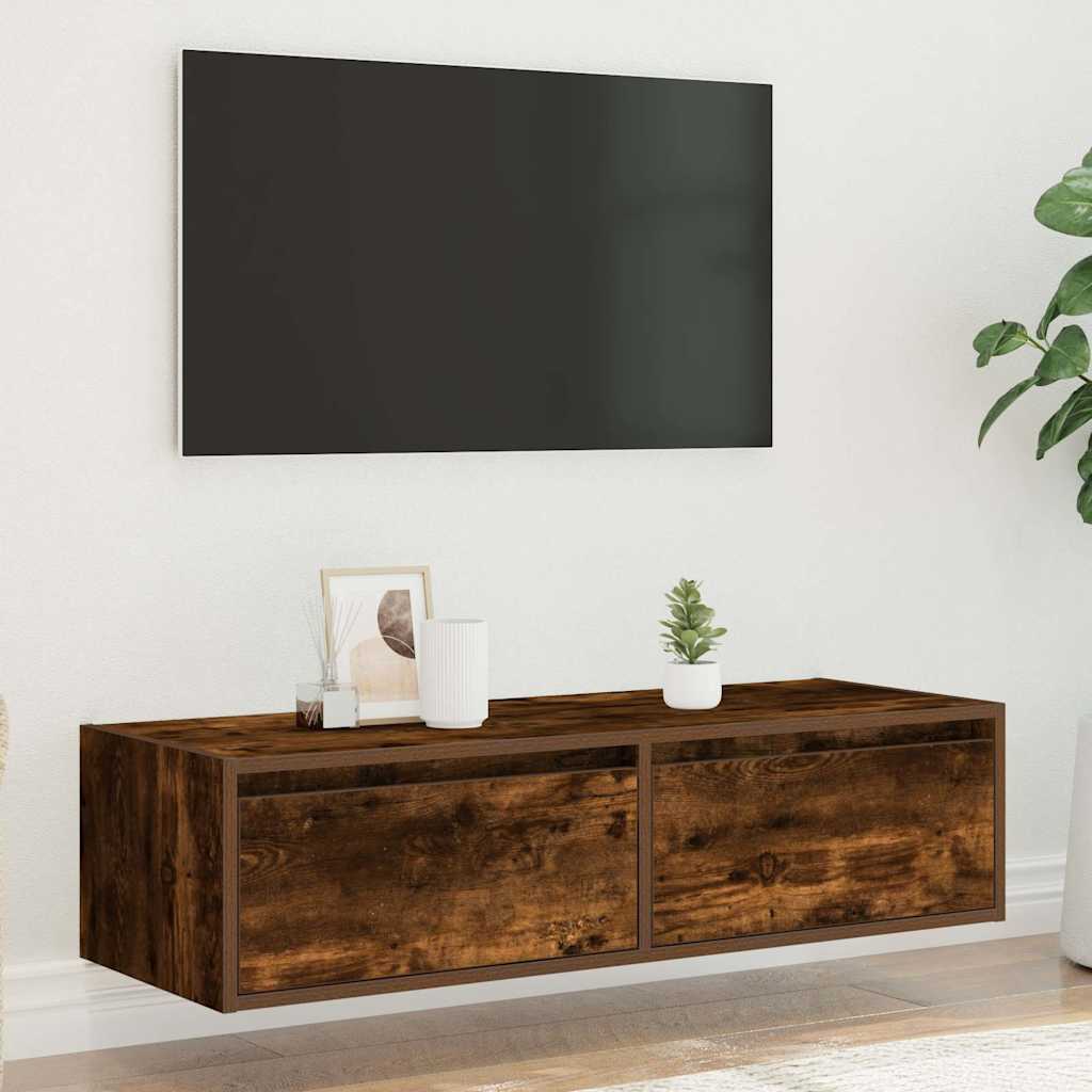 TV ormarić s LED svjetlima boja dimljenog hrasta 100X35,5x25 cm