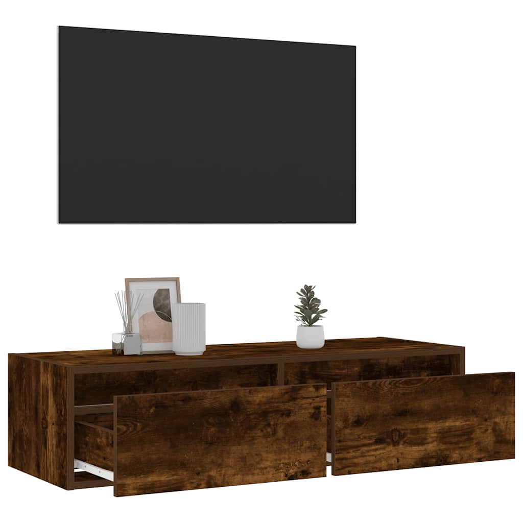 TV ormarić s LED svjetlima boja dimljenog hrasta 100X35,5x25 cm