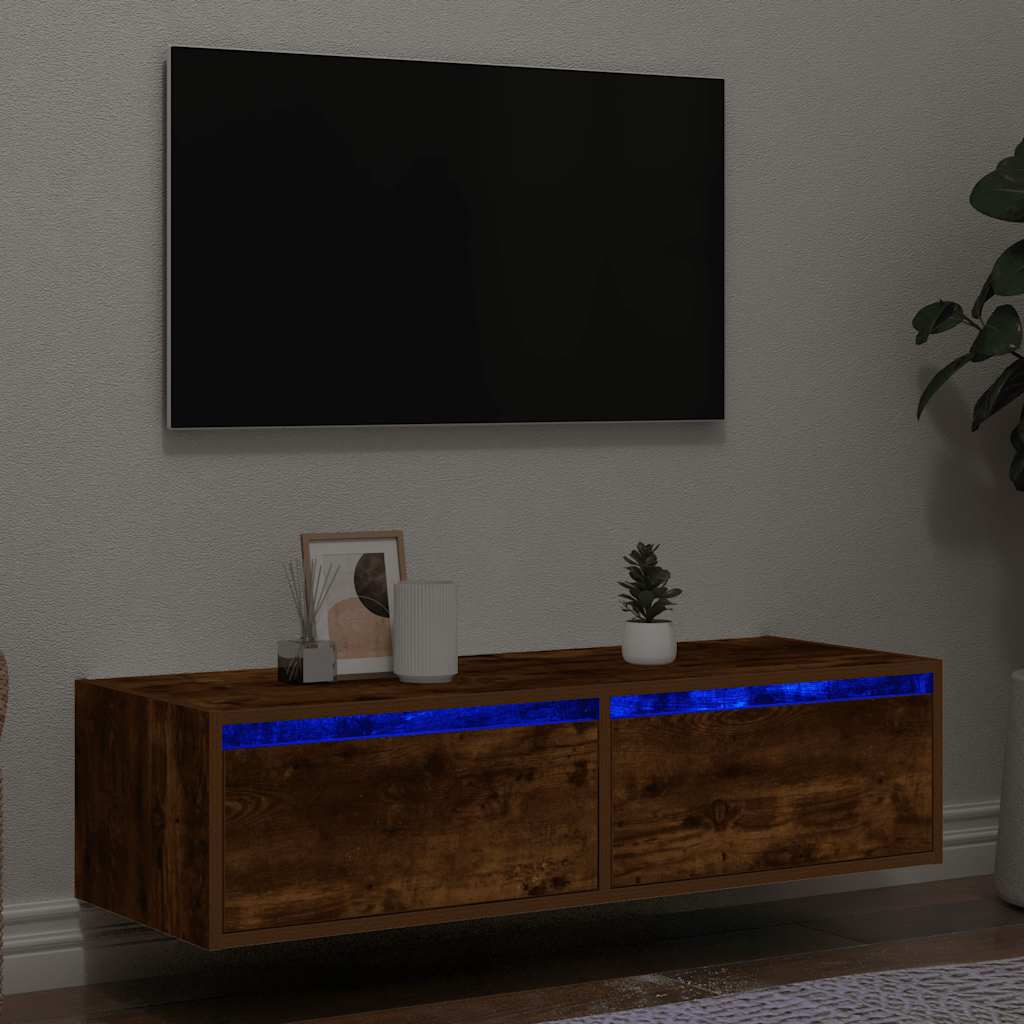 TV ormarić s LED svjetlima boja dimljenog hrasta 100X35,5x25 cm